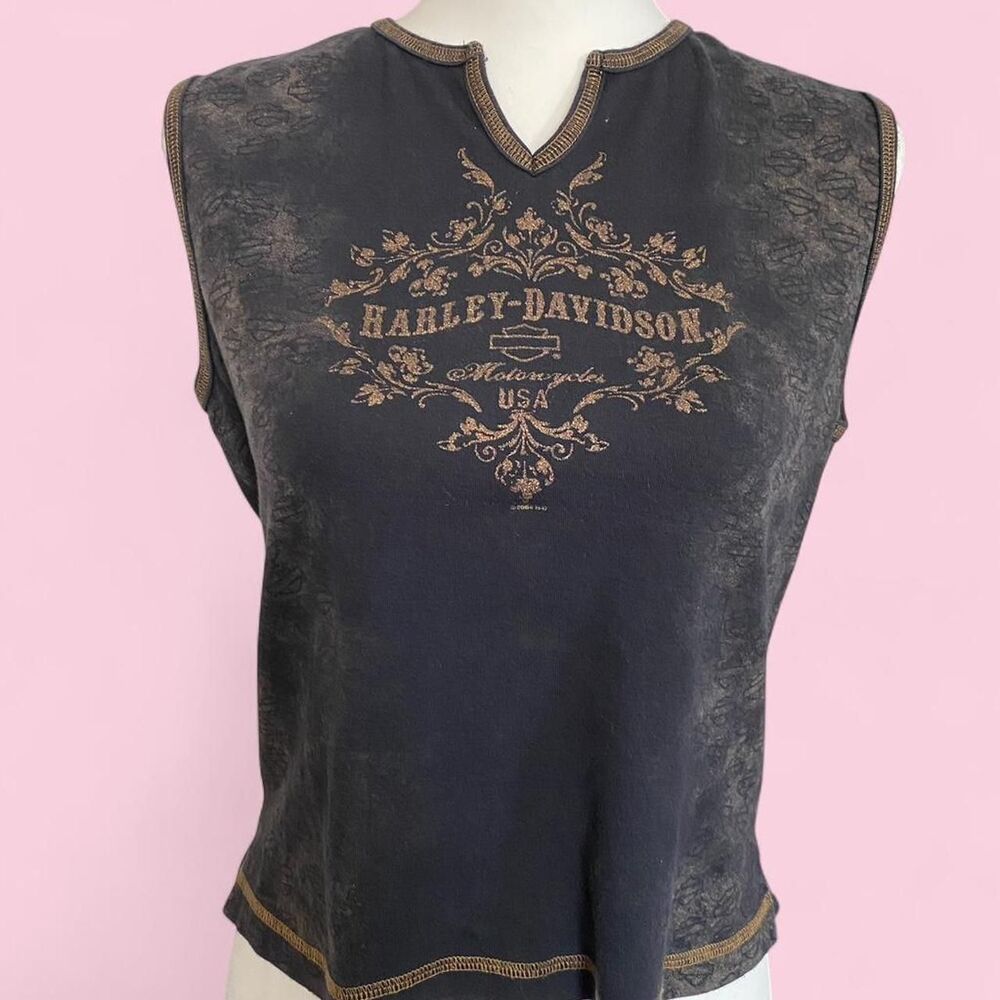 Vintage 2004 Harley Davidson Black and Brown Tank